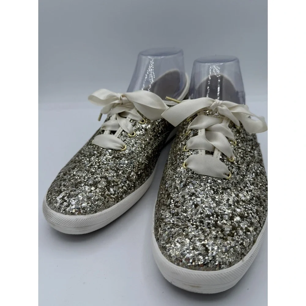 Keds x Kate Spade Women's Champion Glitter Sneakers Satin Laces Size 9.5